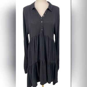 Free People Linen Blend Long Sleeve Dress Size XS Black
